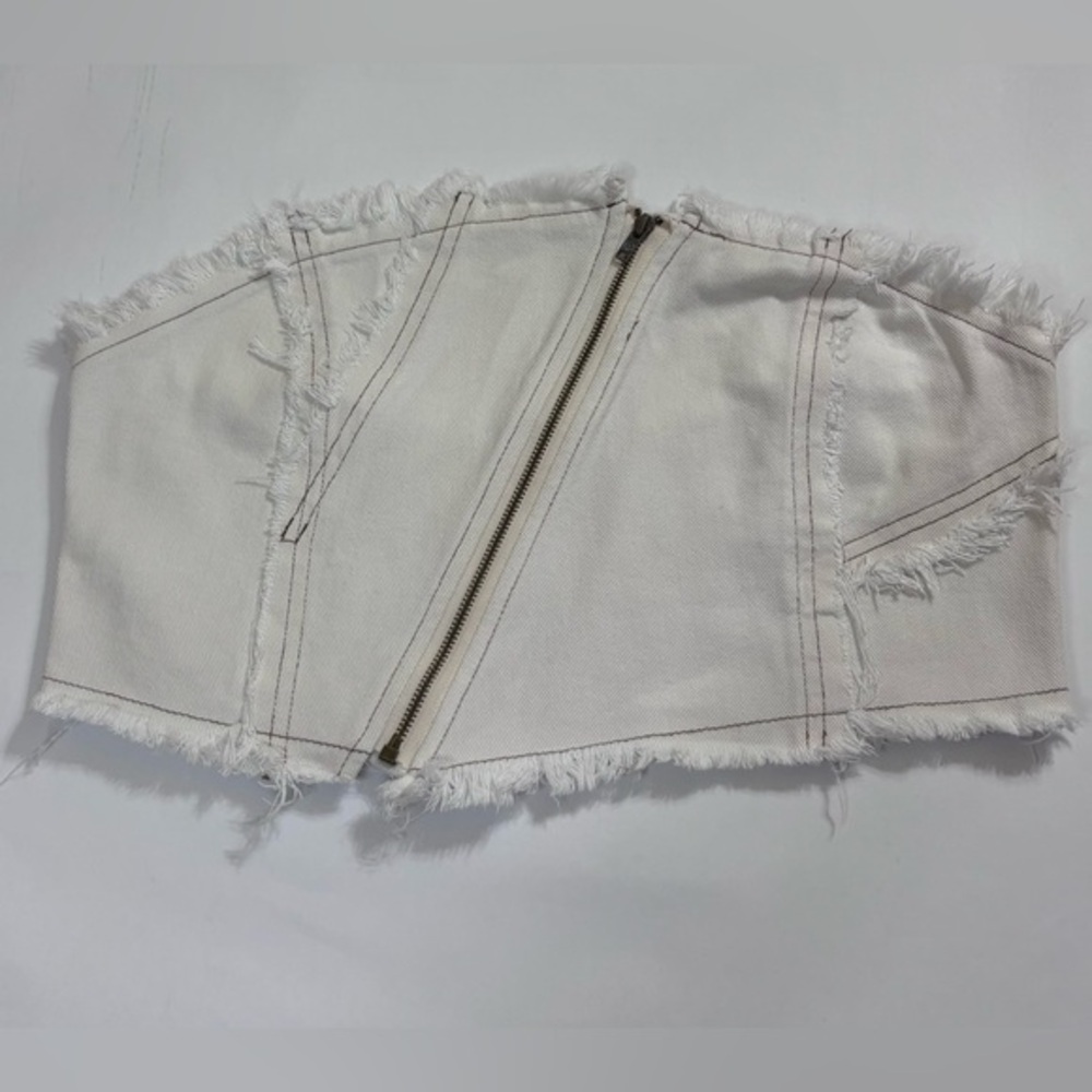 SHEIN Frayed White Denim Corset Top Sz M